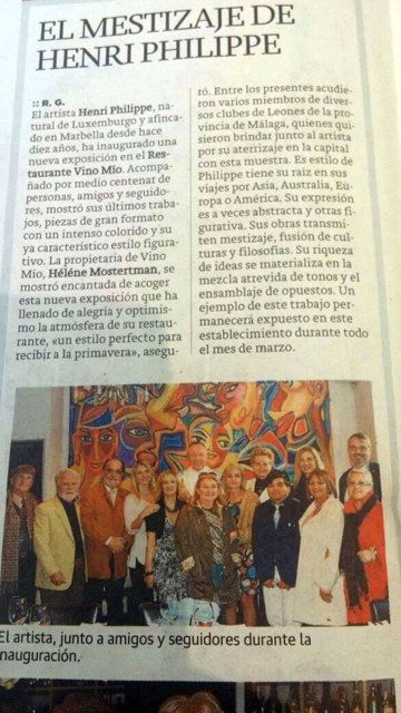 Article - Art Exposition in the Restaurante Vino Mio, from 6th march to 6th april 2015  